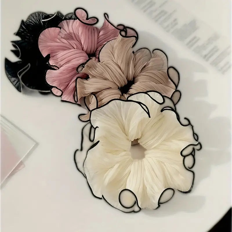 Stella - Folded chiffon hair ties with contrasting edge