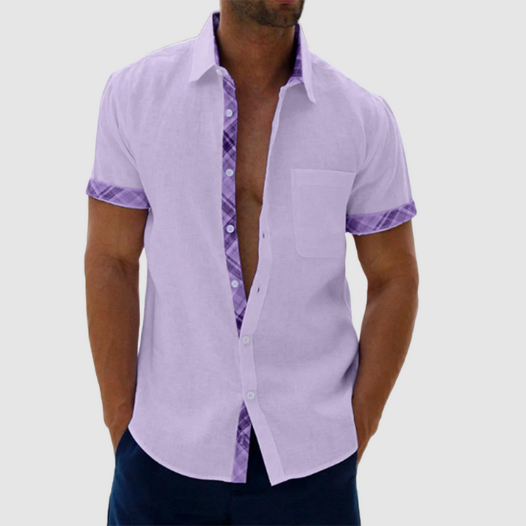 Finn - Summery linen shirt with checked collar and button placket