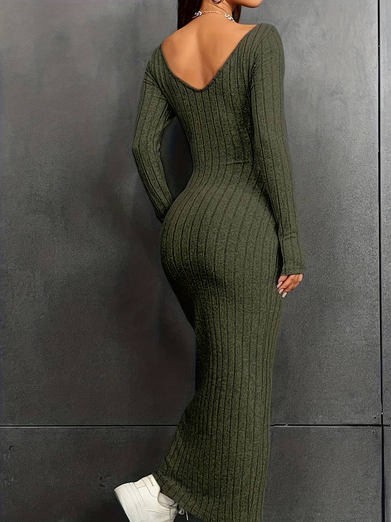 Telma - Backless long-sleeved ribbed dress