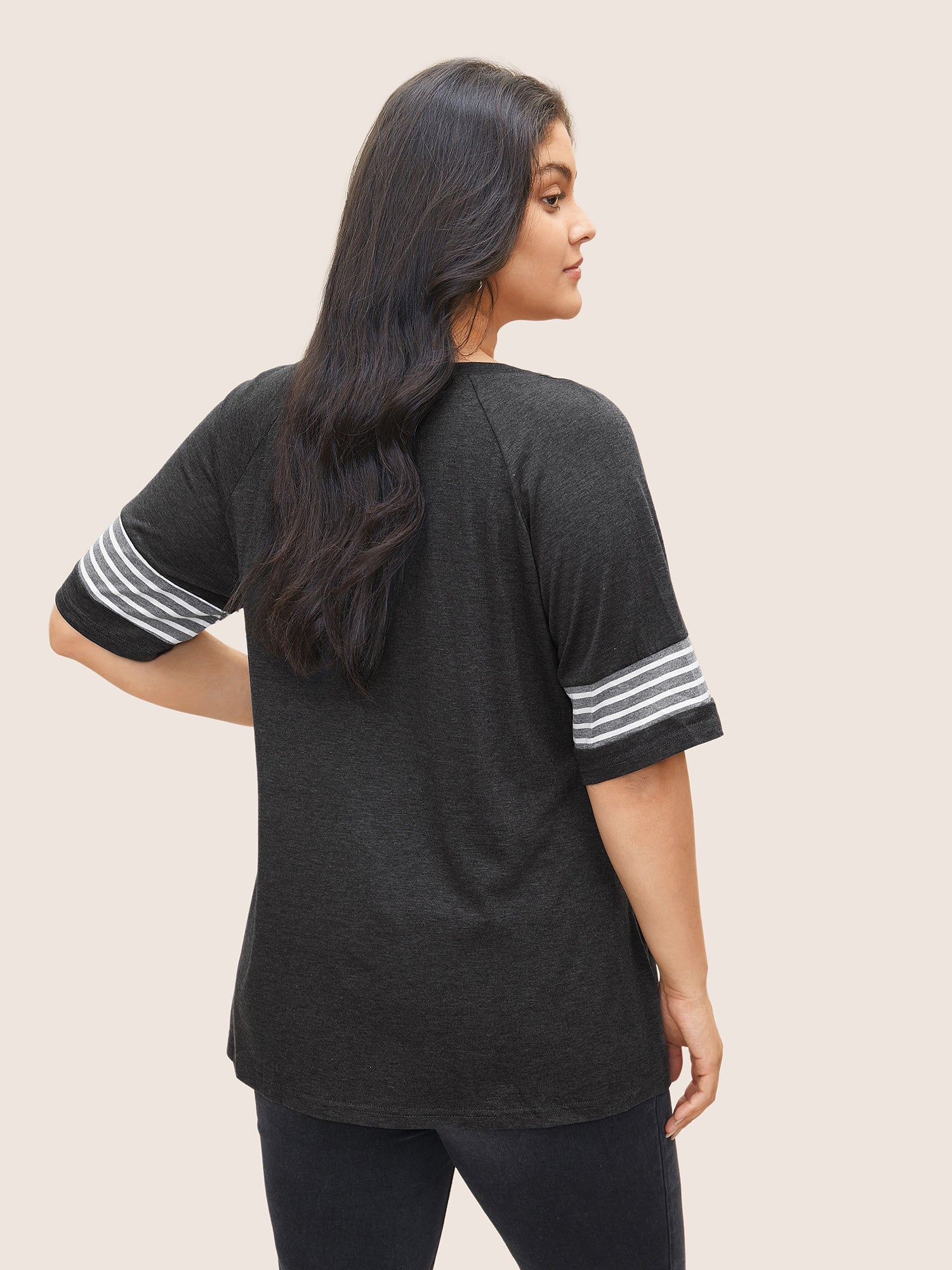 Striped Contrast Raglan Sleeve Crew Neck T-shirt