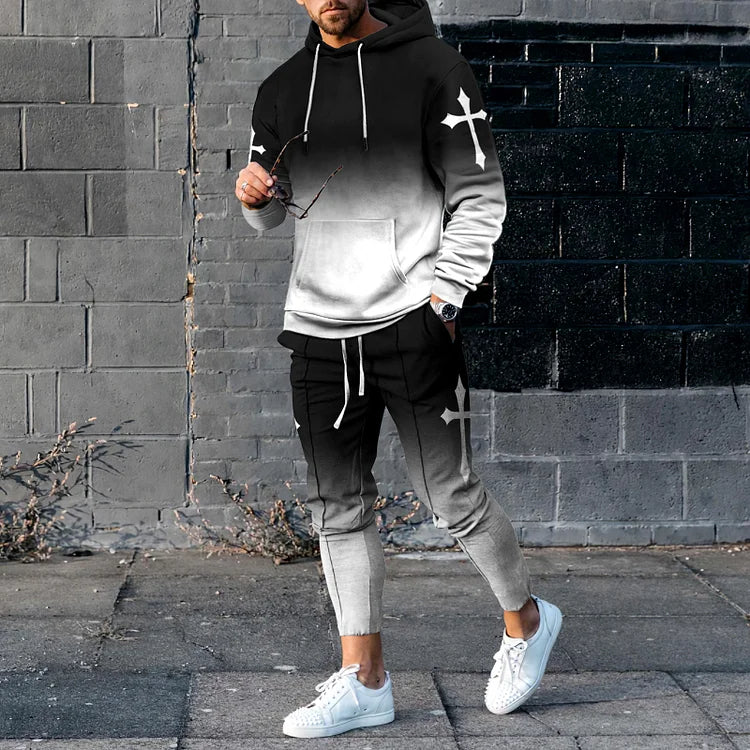 Gradient Faith Cross Print Hoodie And Sweatpants Co-Ord