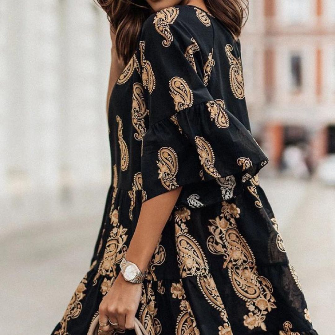 Alexa - Boho dress with paisley print and flounce sleeves