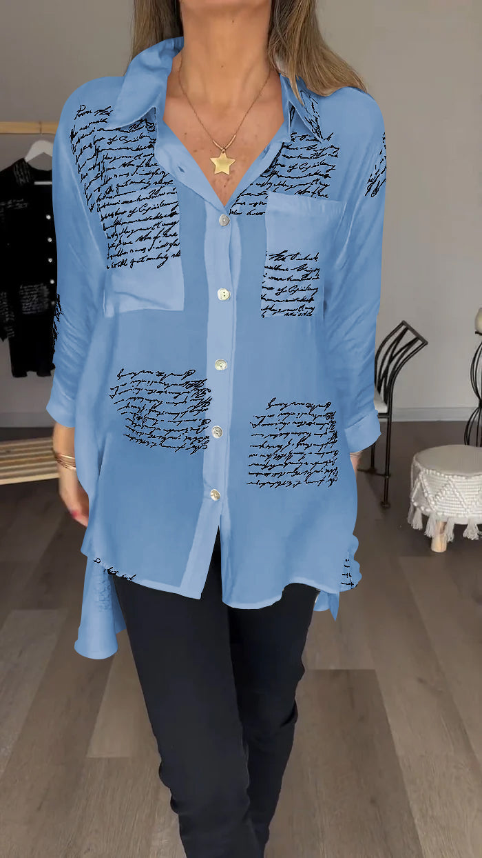 Agnes - Lapel shirt with letter print