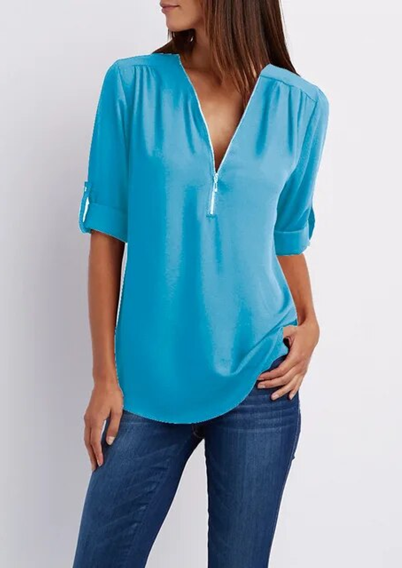 TINA - Blouse with V-neck and zip fastening