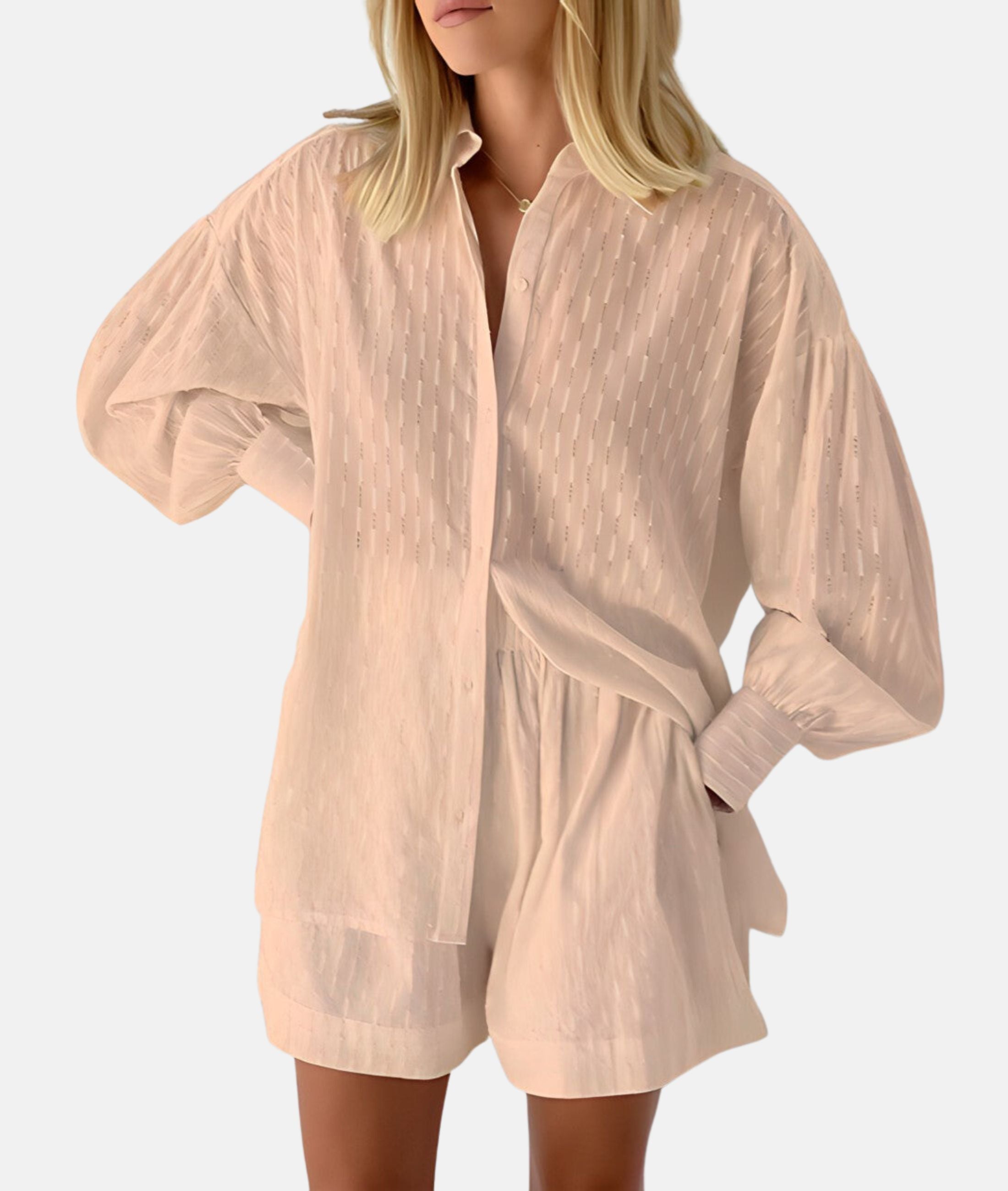 Aliénor - Elegant fabric shirt and shorts set