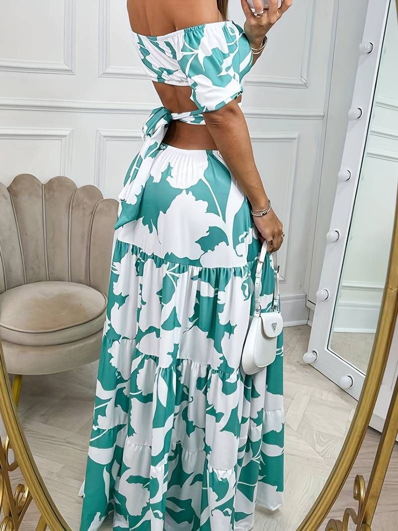 Tropics - off-shoulder cut-out waist long dress