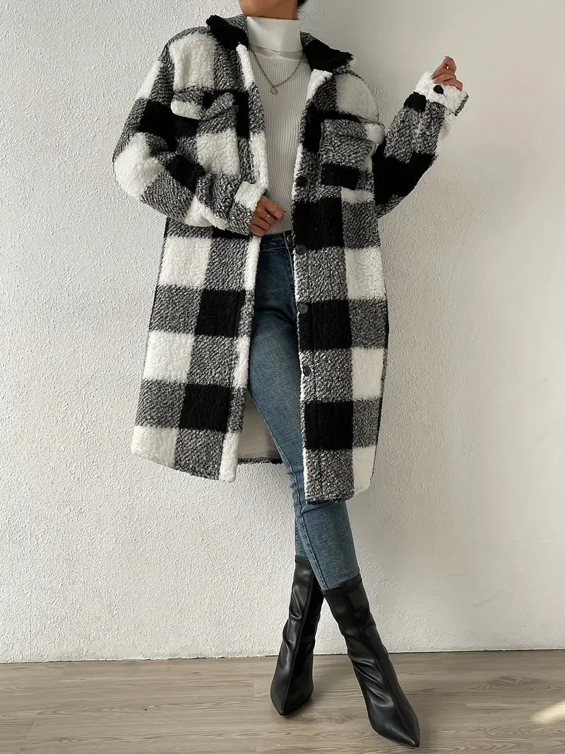 Liesa - Elegant checked teddy coat