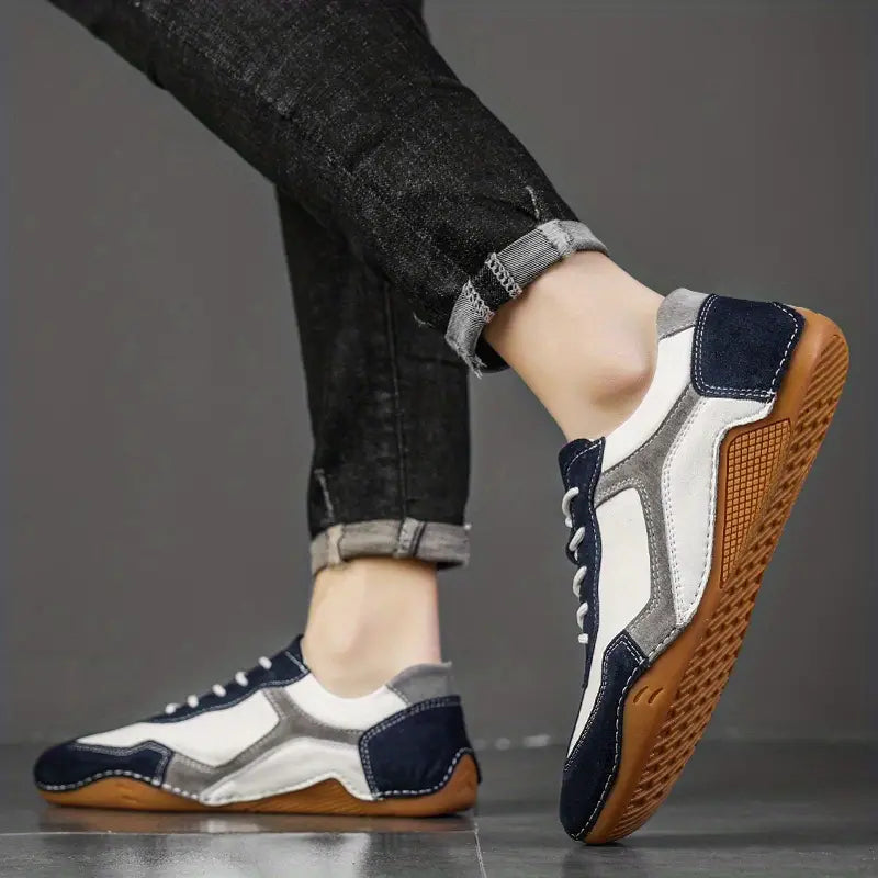 Sammy - Breathable genuine leather sneakers with corrugated sole design