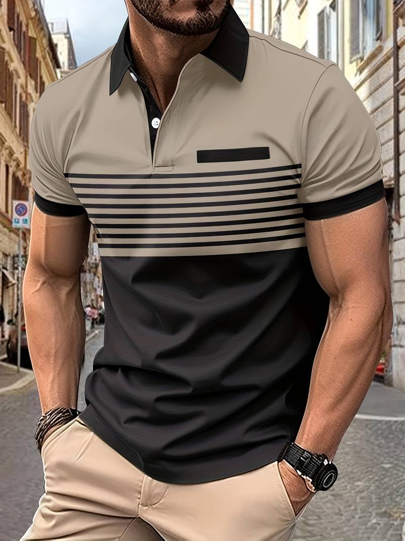Leon - Casual Short Sleeve Striped Polo Shirt For Men