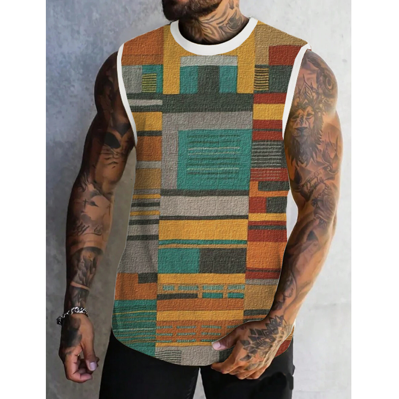 Men's Color Block Printed Casual Tank 03551006L