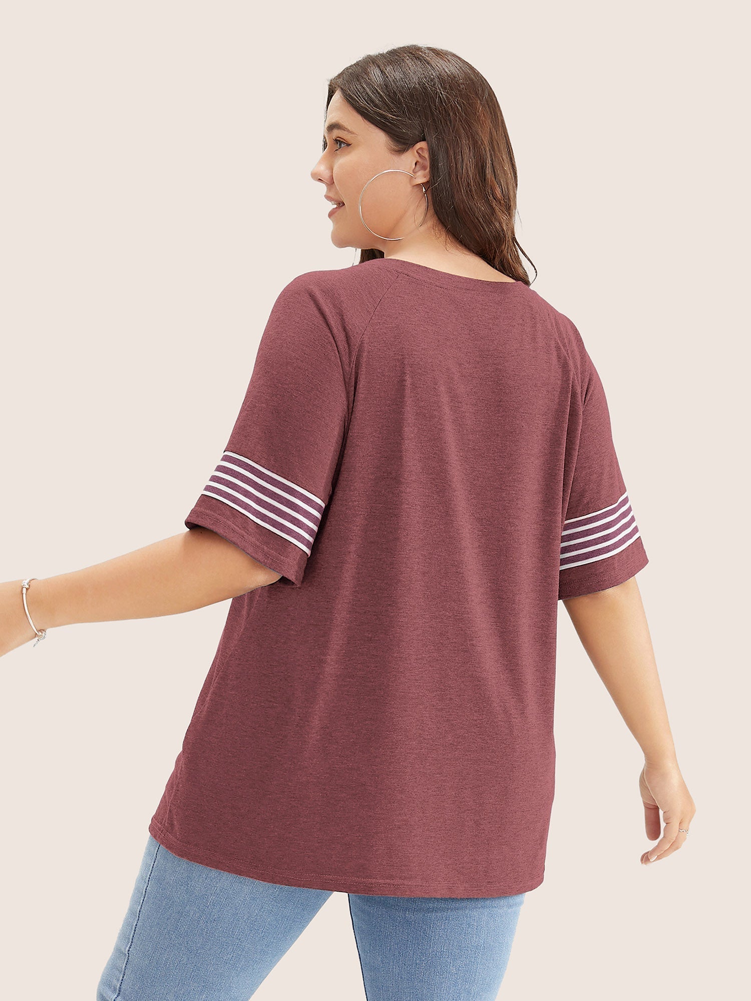 Striped Contrast Raglan Sleeve Crew Neck T-shirt