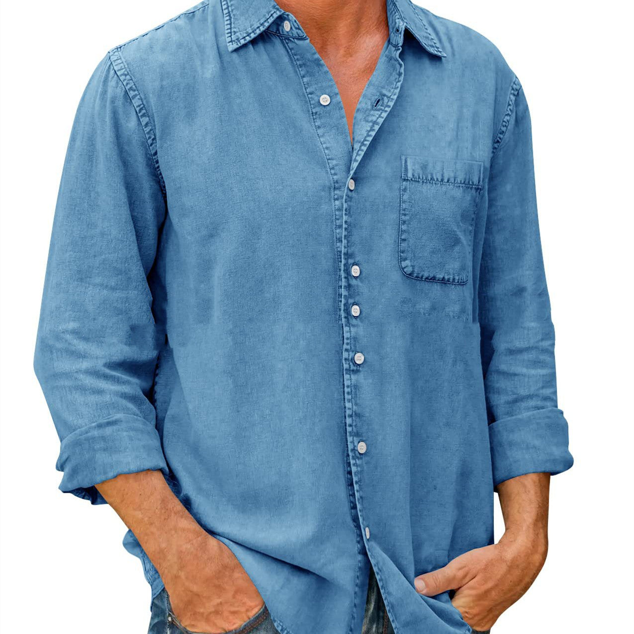 Dion - Casual single-coloured long-sleeved shirt for men