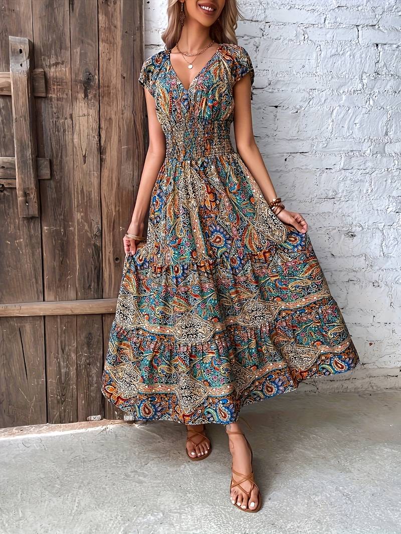 Reshma - Long dress with ruffled paisley detail