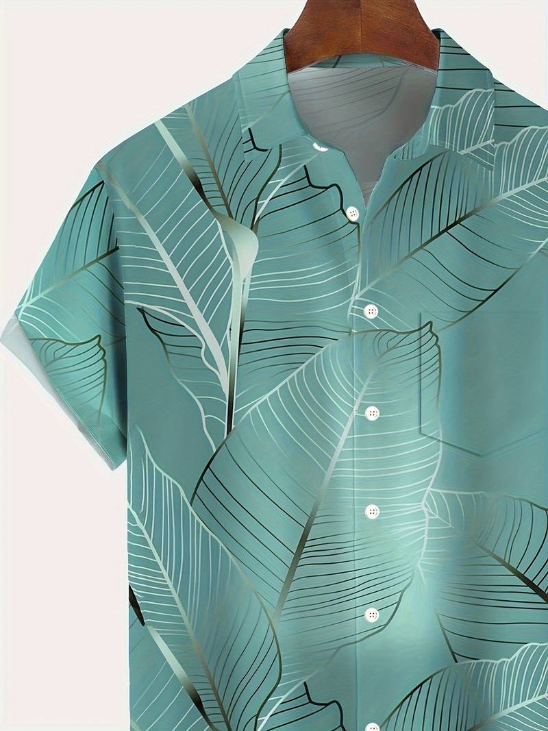 Aiden - plus size tropical leaf print hawaiian shirt