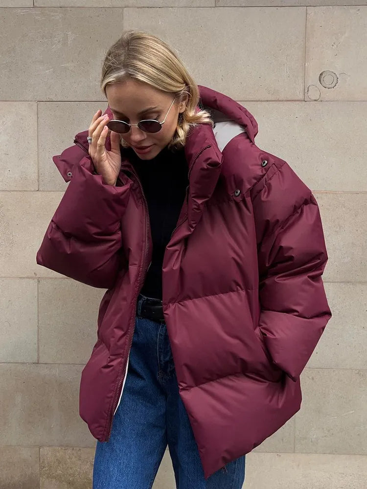 Women's Puffer Coat - Quilted Longline - Hooded High Collar - Warm Insulated