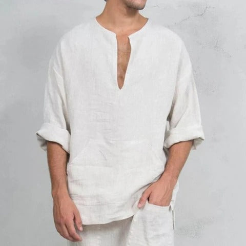 Dariusz - Ethnic loose linen T-shirt for men