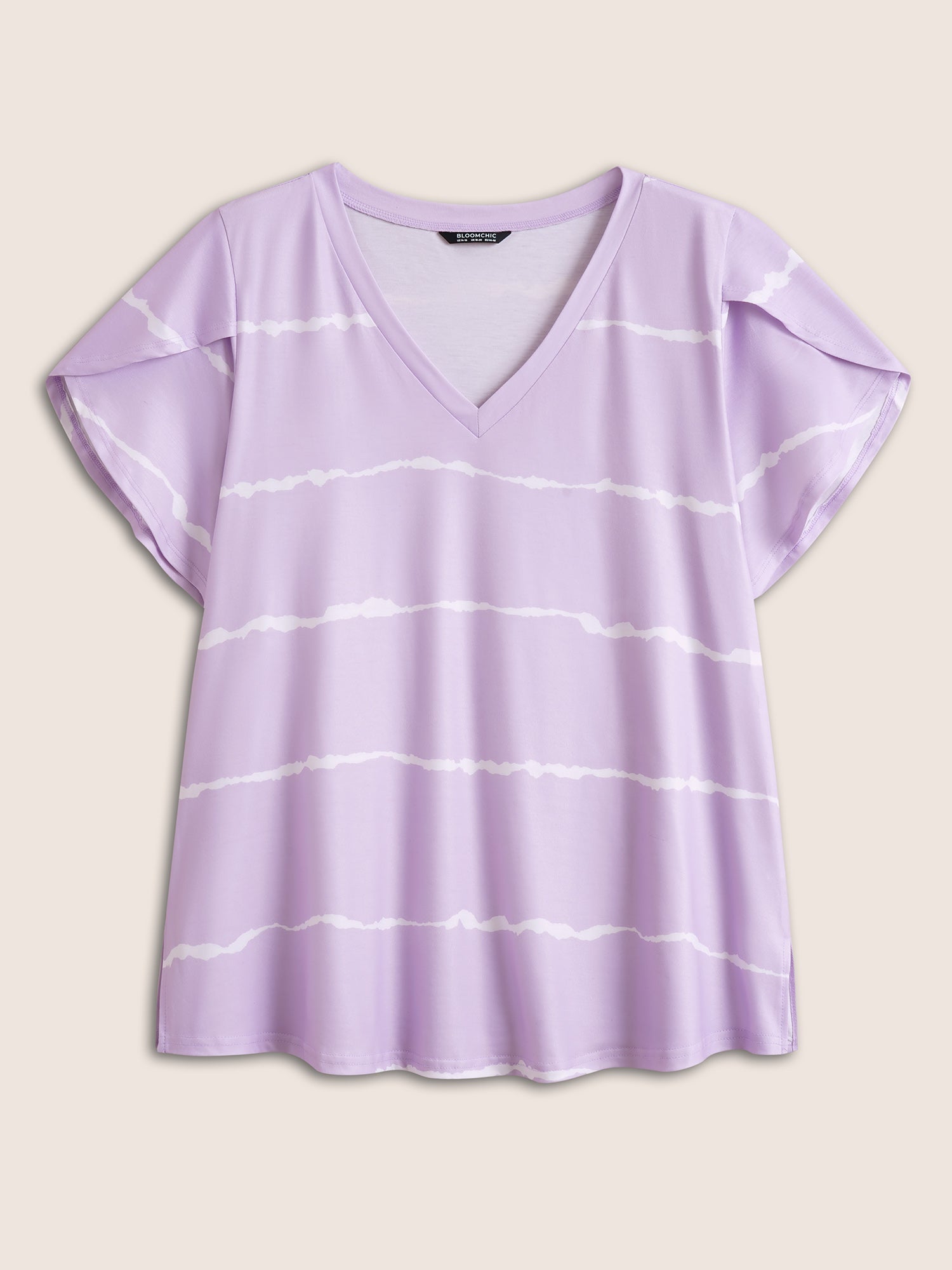 Striped Contrast Petal Sleeve T-shirt