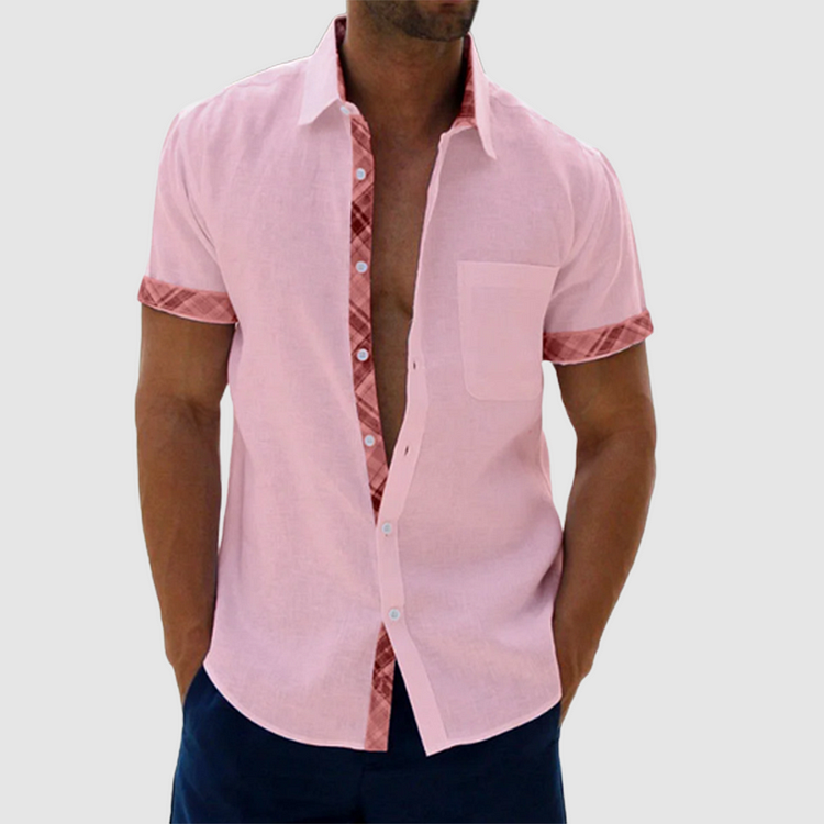 Finn - Summery linen shirt with checked collar and button placket