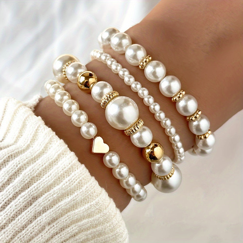 INGA - Set of 4 bracelets with artificial pearls