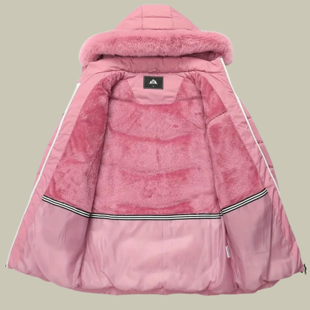 Quilted fur hoodie mid-length winter jacket for women