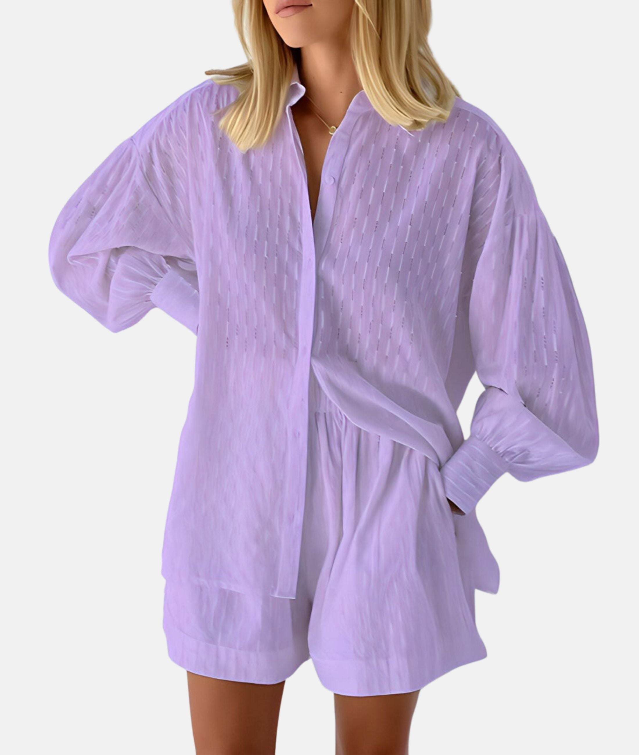 Aliénor - Elegant fabric shirt and shorts set