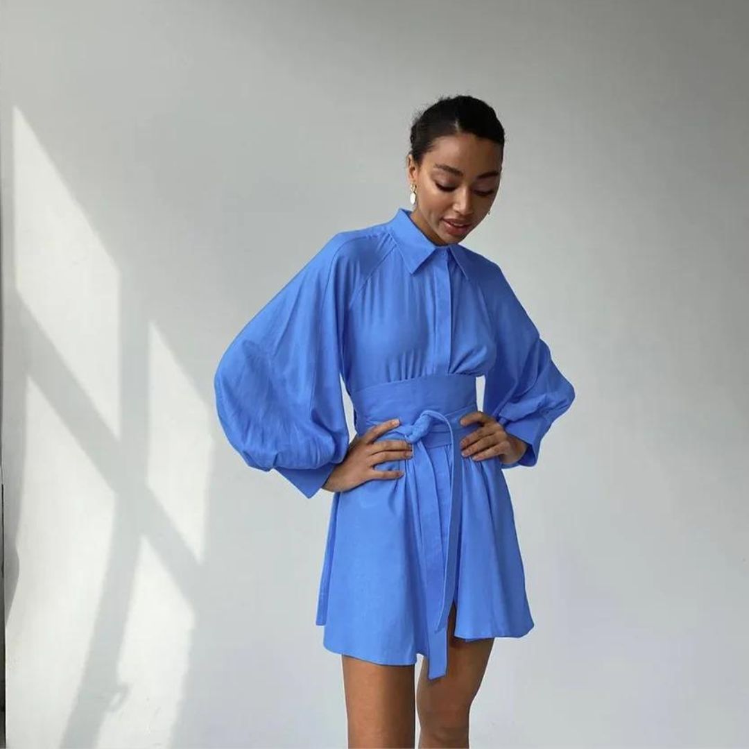 Vivian - Shirt dress with lantern sleeves and waistband