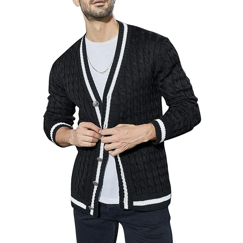 Long sleeve V-neck knitted jumper for men