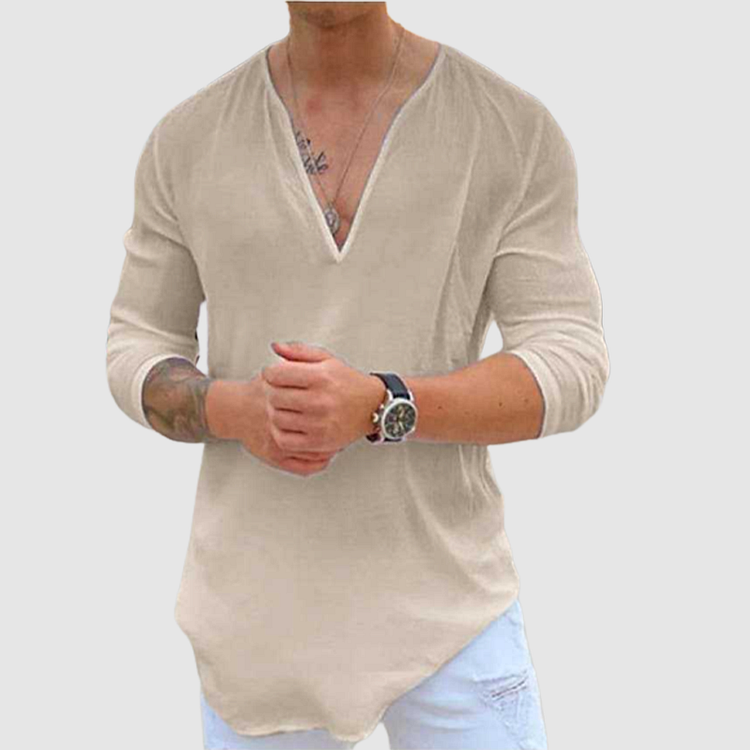 Hugues - Casual cotton shirt with V-neck