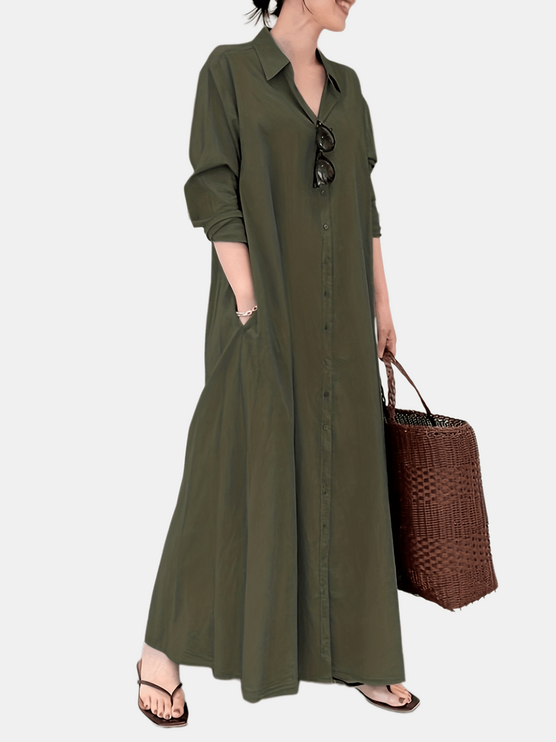 Janel - Single-coloured kaftan dress with button fastening