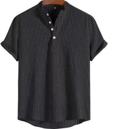 Dante - Striped shirt with half button placket for men in linen