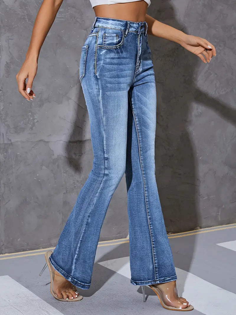 Blue Flared Jeans With High Stretch