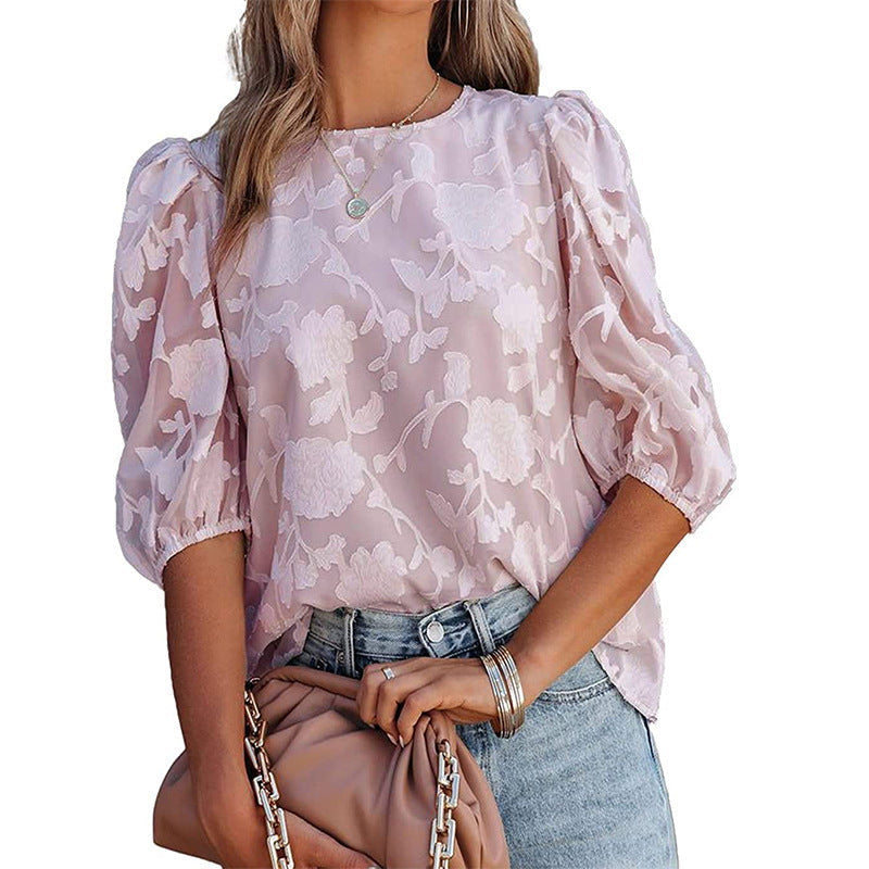 Shayla - Short-sleeved loose chiffon blouse