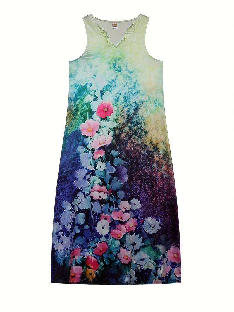 Zalika - Long dress with face print and notched neckline