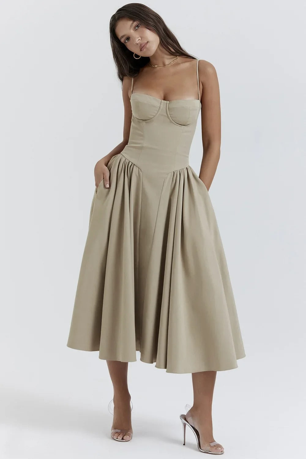 Victoria | Sleeveless midi dress with corset fit - Attractive fit