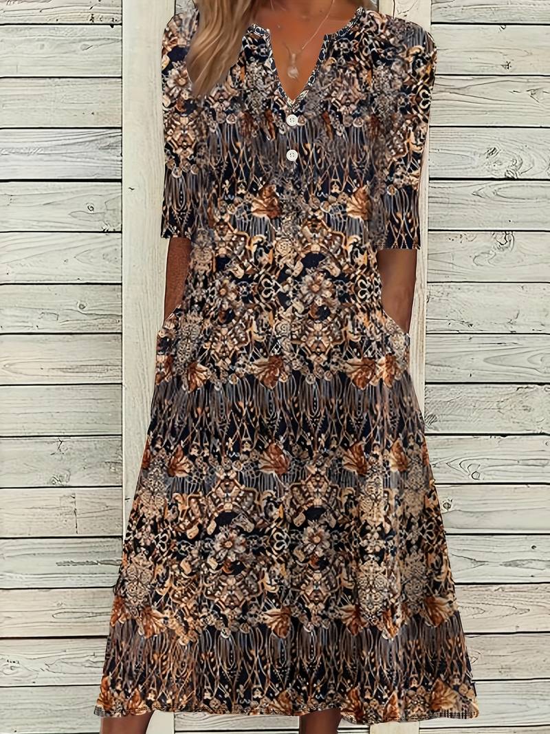 Abigail – midi dress with floral print and 3/4 sleeves