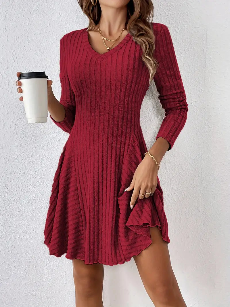 Sophia casual long sleeve ribbed a-line dress