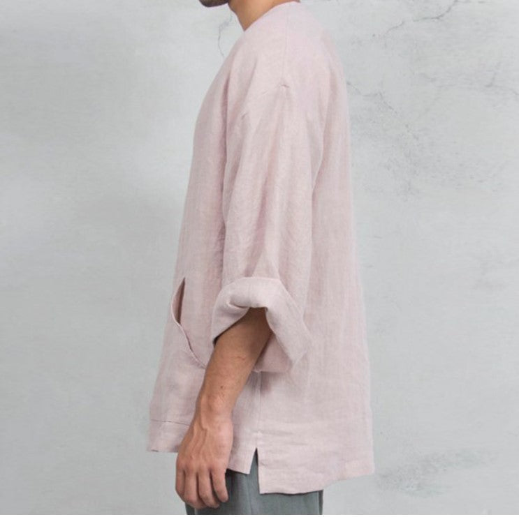 Dariusz - Ethnic loose linen T-shirt for men