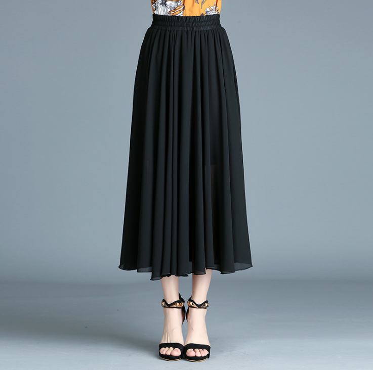 Modern retro skirt printed chiffon dress pleated skirt