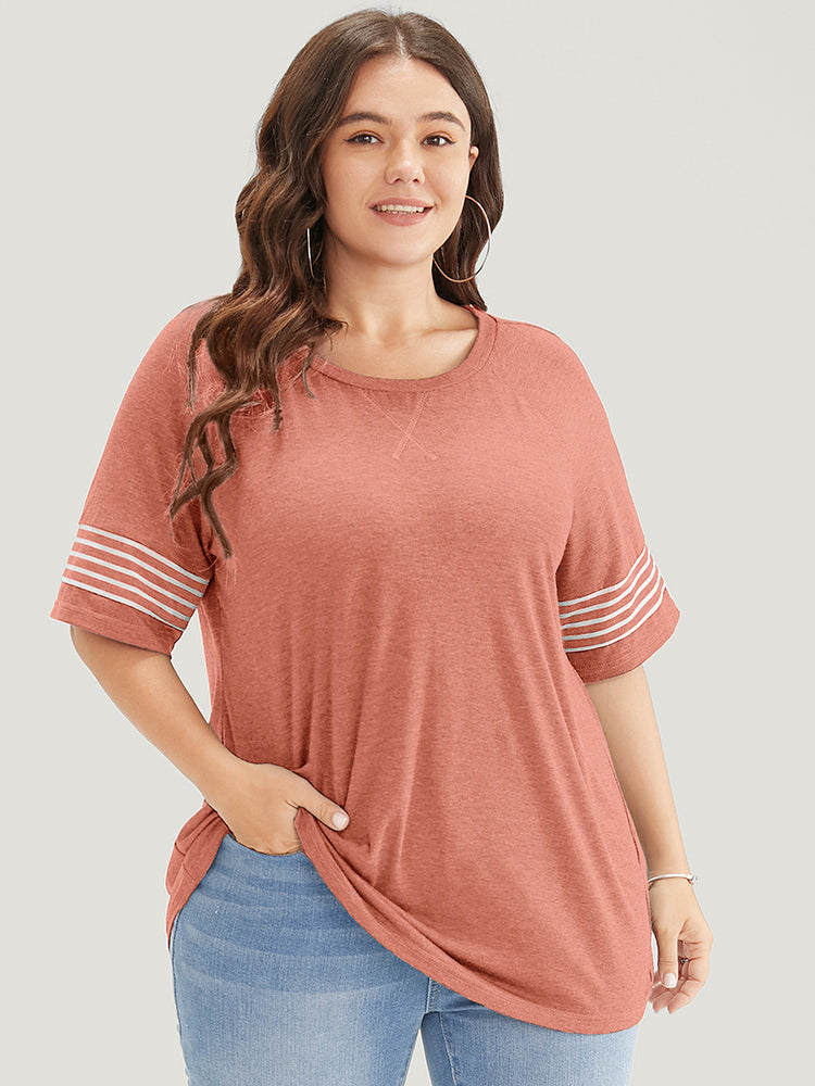 Striped Contrast Raglan Sleeve Crew Neck T-shirt