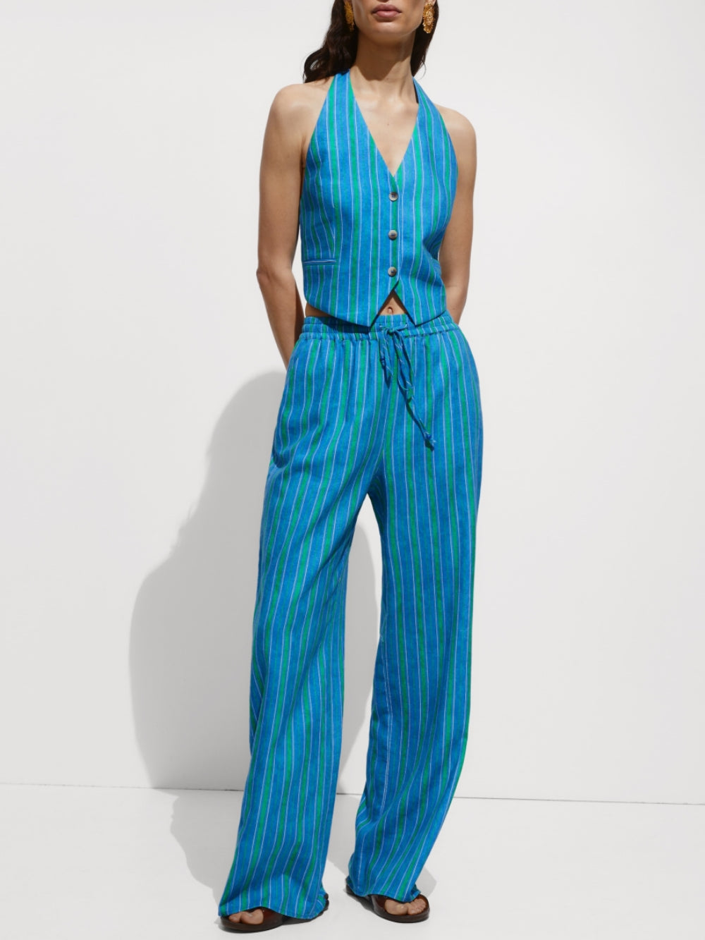 Striped Printed High Waist Trousers