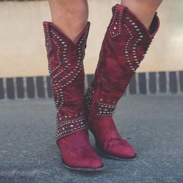 High boots with metal studs and cobby heel