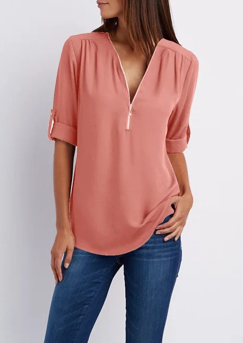 Tina - V-neck blouse with zip fastening