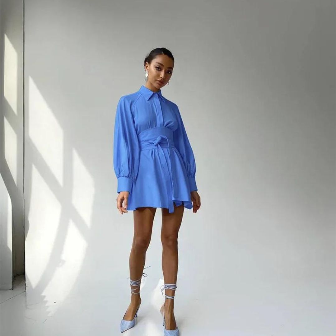 Vivian - Shirt dress with lantern sleeves and waistband