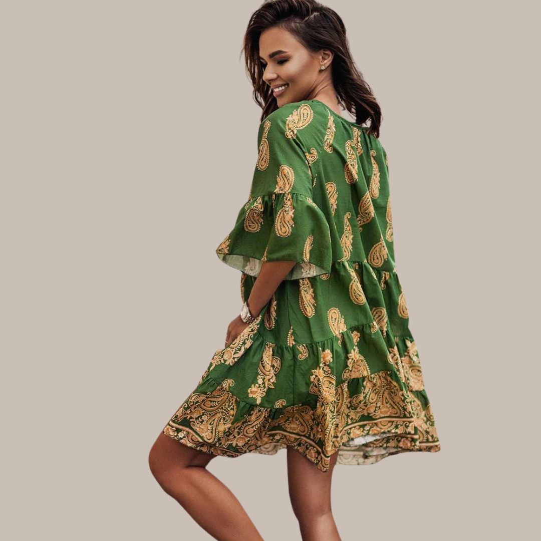 Alexa - Boho dress with paisley print and flounce sleeves