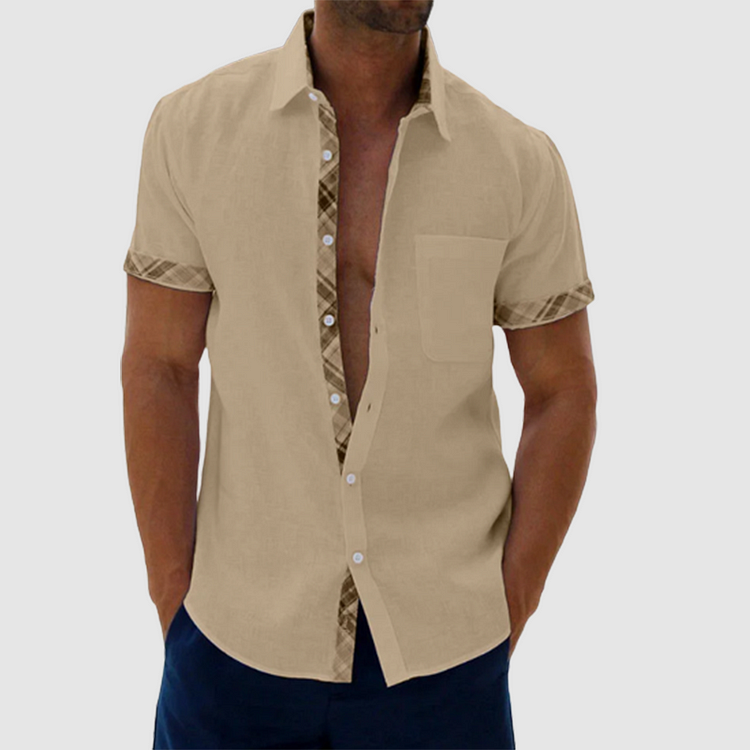 Finn - Summery linen shirt with checked collar and button placket