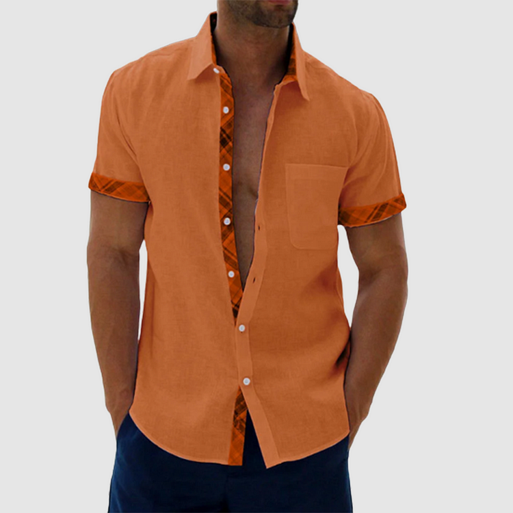 Finn - Summery linen shirt with checked collar and button placket