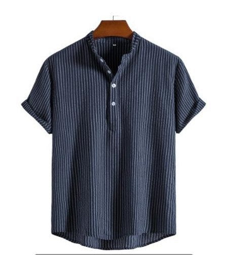 Dante - Striped shirt with half button placket for men in linen