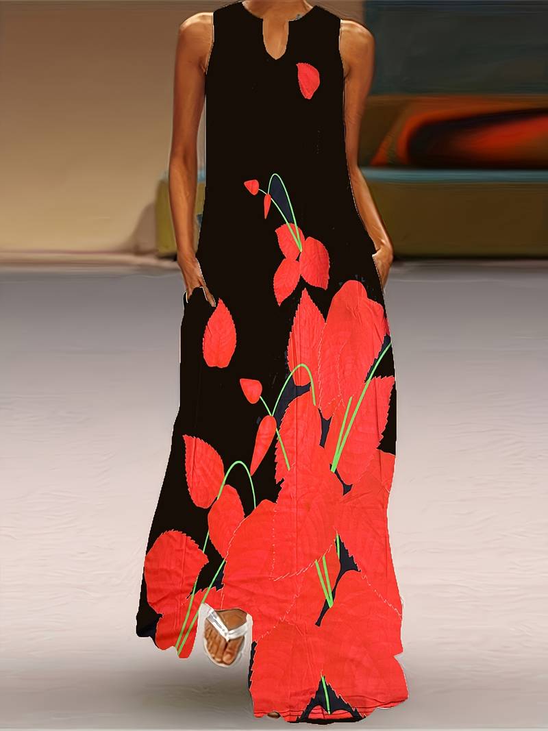 Zalika - Long dress with face print and notched neckline