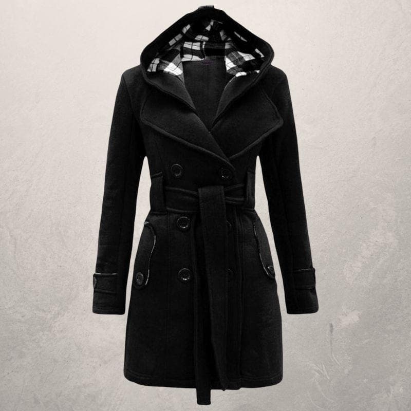 Double breasted hooded coat for women