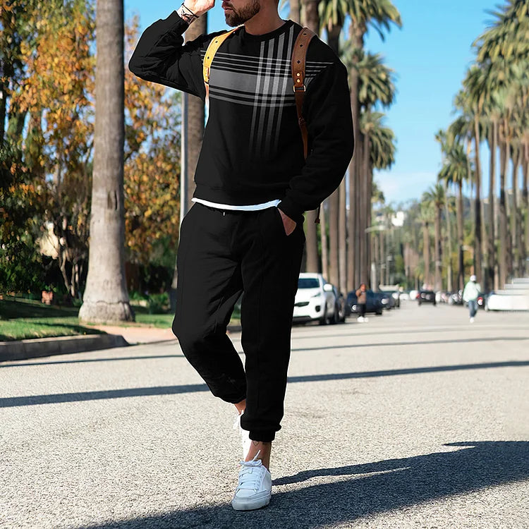 Fashion Gradient Black Print Sweatshirt And Sweatpants Co-Ord